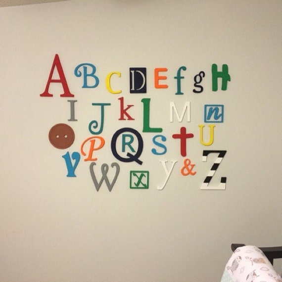 Wood Alphabet Wall Hanging, ABC Baby Nursery Decor