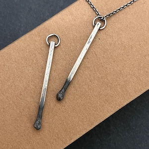 Two Matching You Are My Match, Light My Fire, The Perfect Match, Handmade Sterling Silver Burnt Match Stick Pendants with Sterling Chains