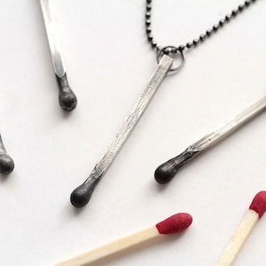 One Pendant, You Are My Match, Light My Fire, The Perfect Match, Handmade Sterling Silver Burnt Match Stick Pendant with Sterling Chain