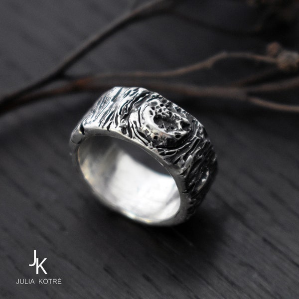 Tree bark ring - twig bark ring  sterling silver nature rings, tree branch ring, woodland ring - engagement ring, wedding band READY TO SHIP