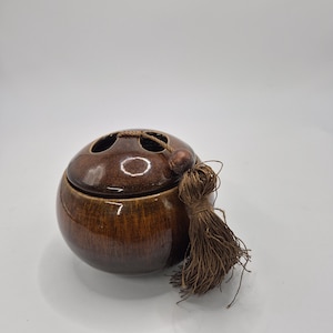 Vintage Chinese Tea Caddy Baotu Mark Brown Gold Drip Glaze Lidded Jar Tassel Ceramic Tea Storage Decorative Kitchen Decor