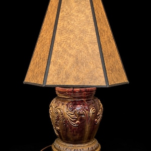 Antique Mission Arts Crafts Table Lamp Ruby Goofus Glass Mica Shade Berger Hardware 1920s Rustic Lighting