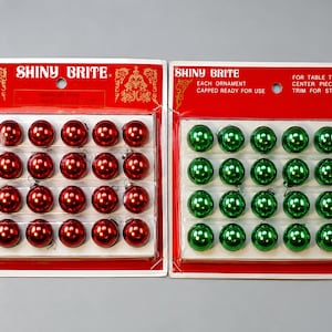 Vintage NOS Shiny Brite Mini Glass Christmas Ornaments 24 Count 15mm Ruby Red or Emerald Green Original Unopened Package