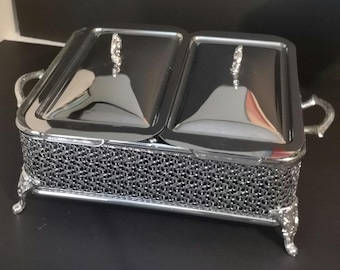 Vintage Fire-King Double Chafing Dish, Mid-Century Buffet Server