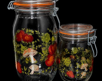 Vintage Arc France Wild Harvest Glass Canisters Set Vegetable Jars