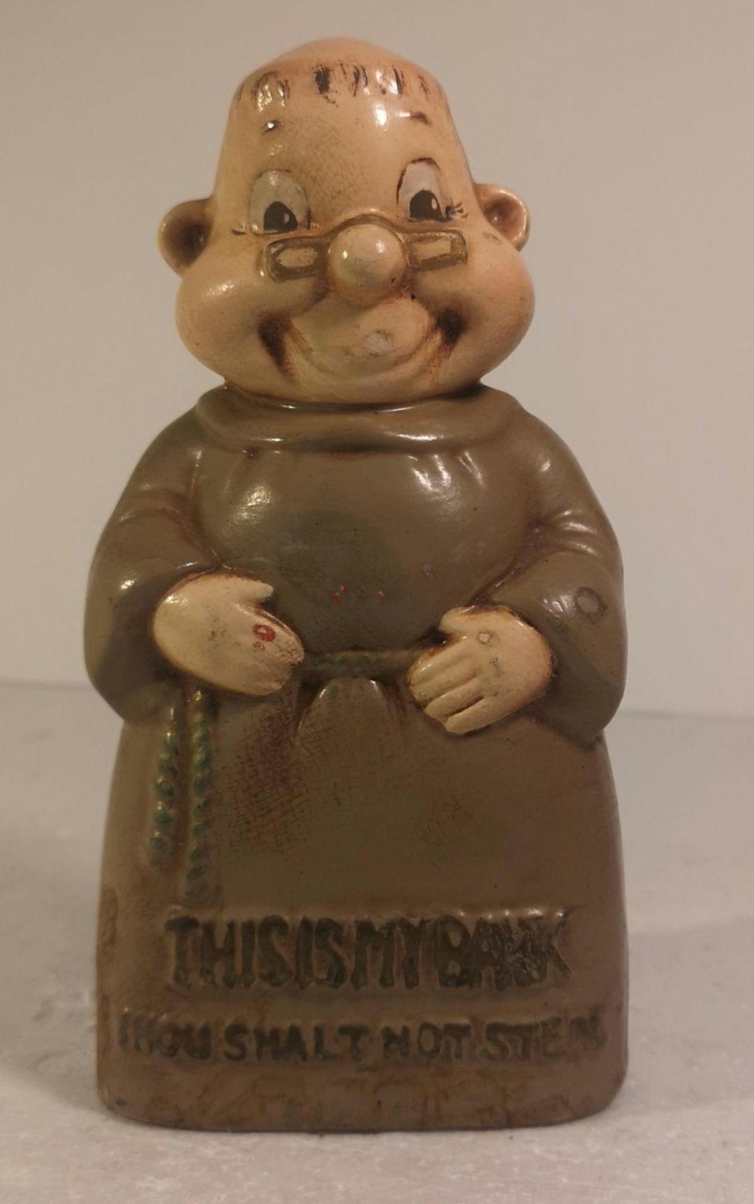 Vintage Ceramic Monk Coin Bank, 