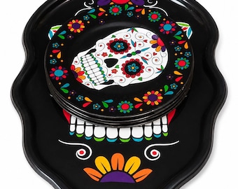 Day of the DeaDay of the Dead Skull Melamine Plate & Platter Set • 7.5" + 15"×13" • Decorative or Functionald Skull Melamine Plate, Hallowee