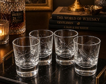 Vintage Sasaki Wheat Etched Crystal Shot Glass Set of 4 Mid Century Cordial Shooter Glasses Japan Barware