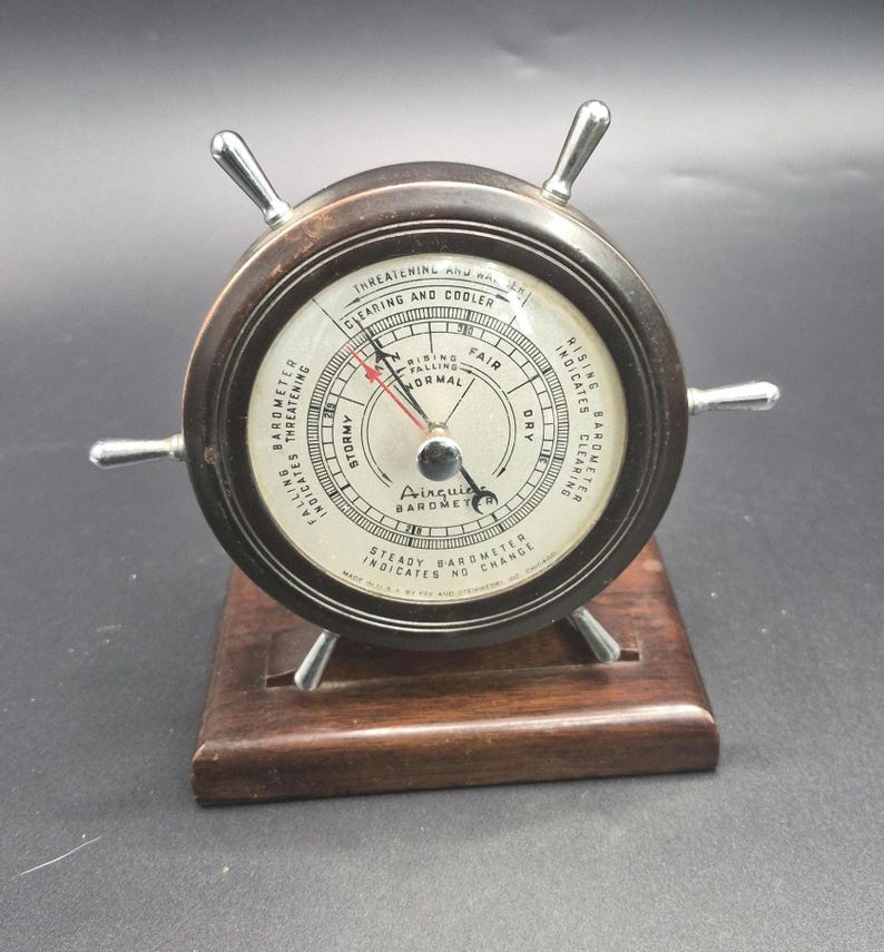Barometer Weather Ship Vintage Airguide Ship Wheel Barometer Nautical Desk Weather Instrument ...