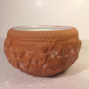 Vintage Italian bitossi terracotta cherub planter mid century red clay relief pottery