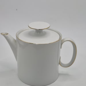 Vintage Thomas Germany Medaillon Teapot White Porcelain Gold Band Bauhaus Minimalist Coffee Tea Pot Mid Century Serveware