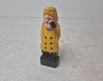 Vintage Hand-Carved Wooden Fisherman Figurine, Nautical Folk Art Decor