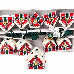 Vintage JCPenney Gingerbread House Christmas Lights Set of 10 Putz Style Holiday String Lights Original Box 1990s Christmas Village Decor