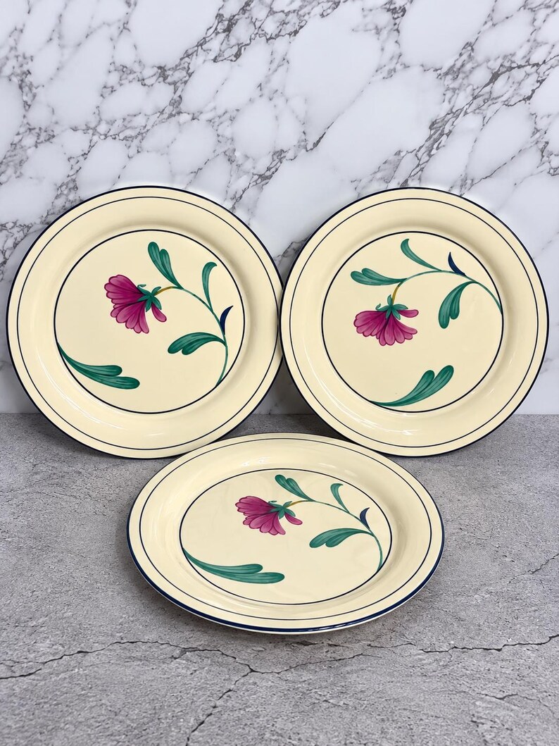 Lenox Poppies on Blue Botanical Rice Bowl Salad Plates Chinastone USA ...