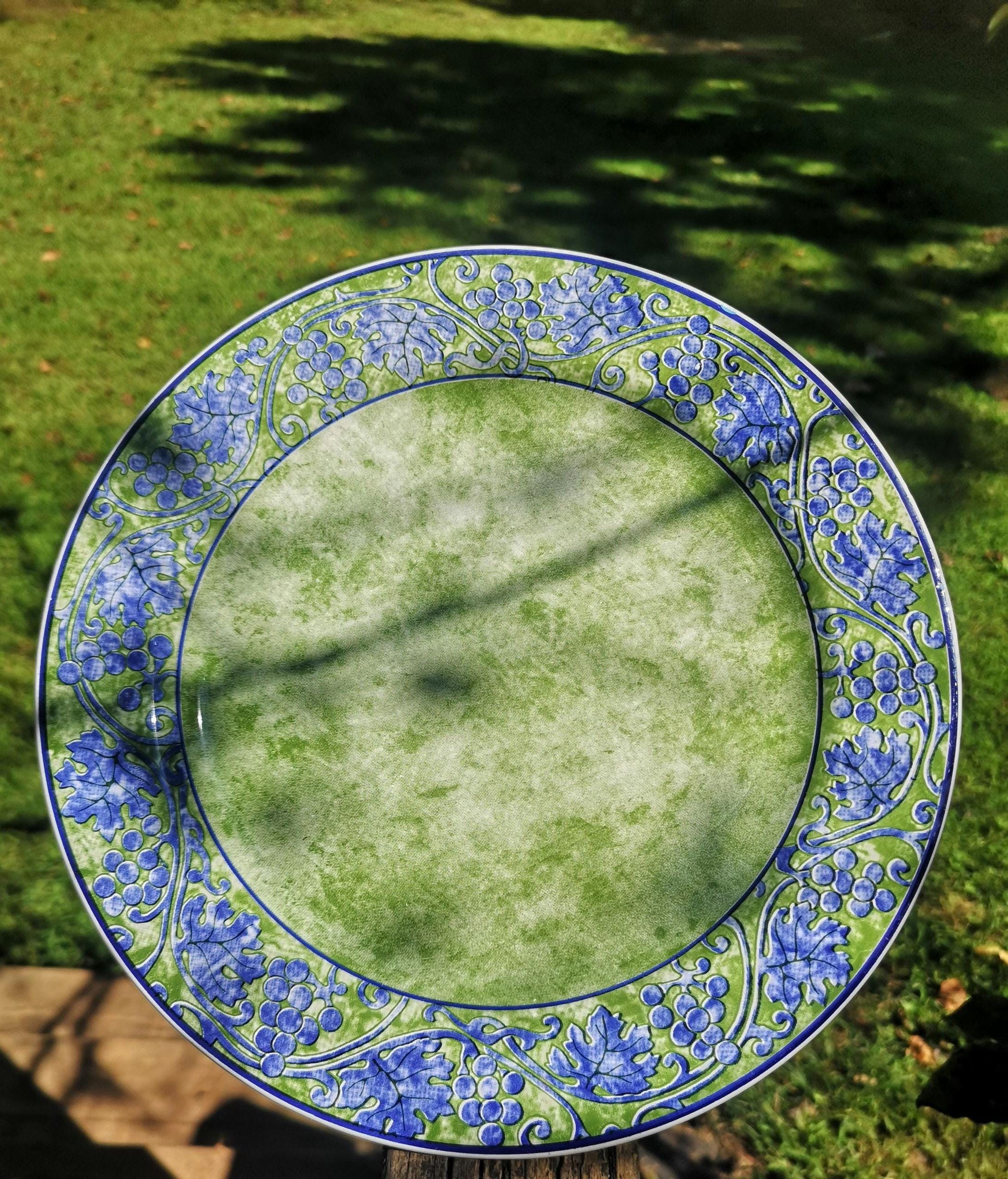 Ceramica Quadrifoglio set 9 Green Grapes & Vines Italy Dinner Plates