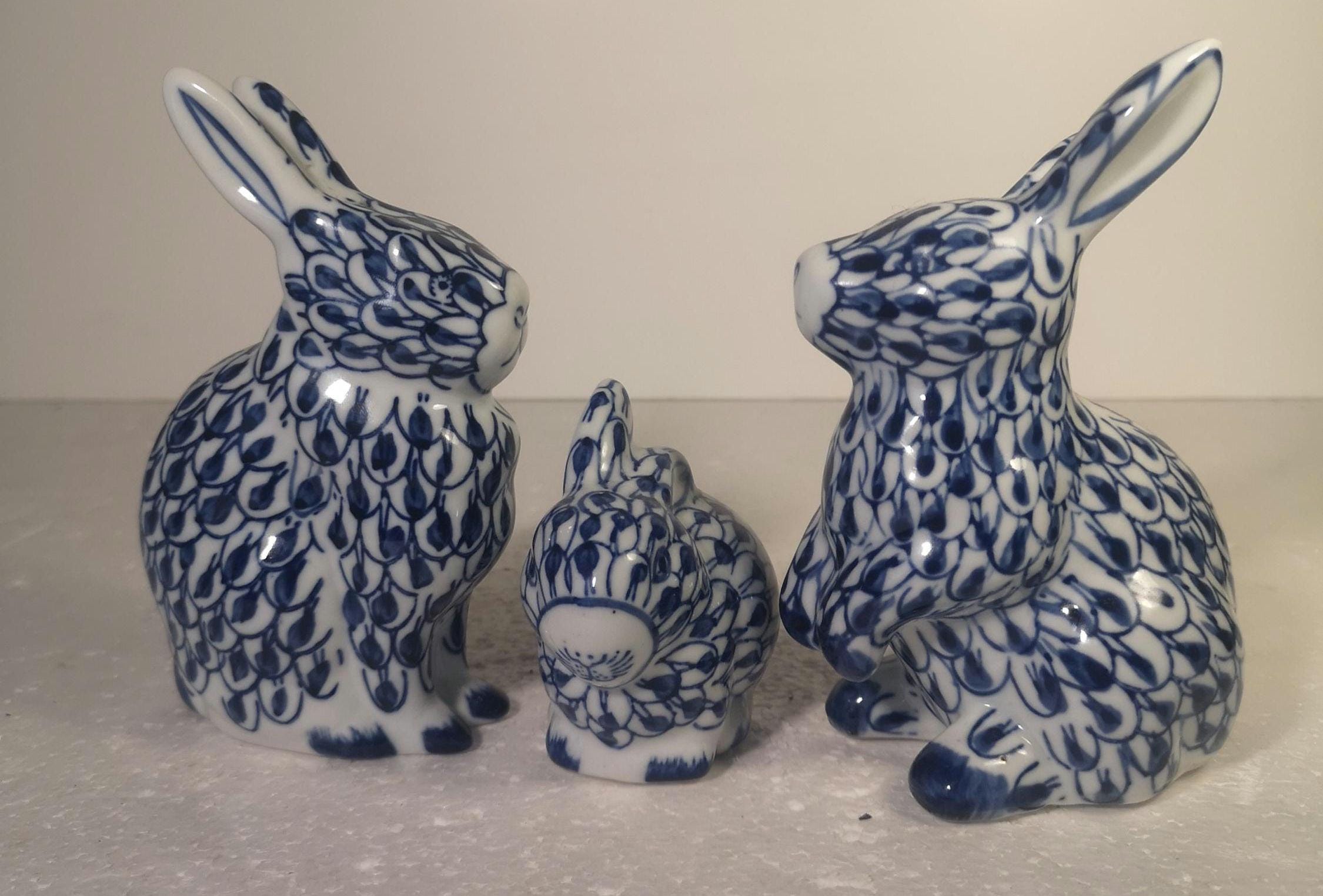 Vintage Andrea by Sadek Blue White Bunny Family Figurines Herend