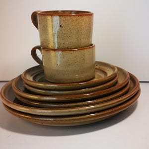 Vintage Dansk International Bronzestone Tableware Set – Niels Design, Organic Modern 2 of each items Plates, Saucers, Cups - 8 total in set