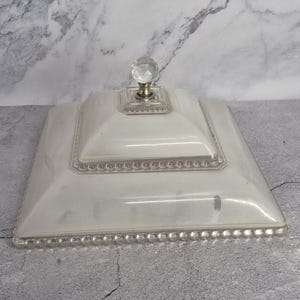 Vintage 1950s Magic Clip-On Ceiling Light Shade 11” Square Tiered Plastic Beaded Mid Century Diffuser