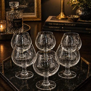 Vintage Sasaki Wheat Etched Crystal Water Goblets Set of 6 Mid Century Noritake Japan Stemware BarwareBrandy cognac whiskey tasting serving