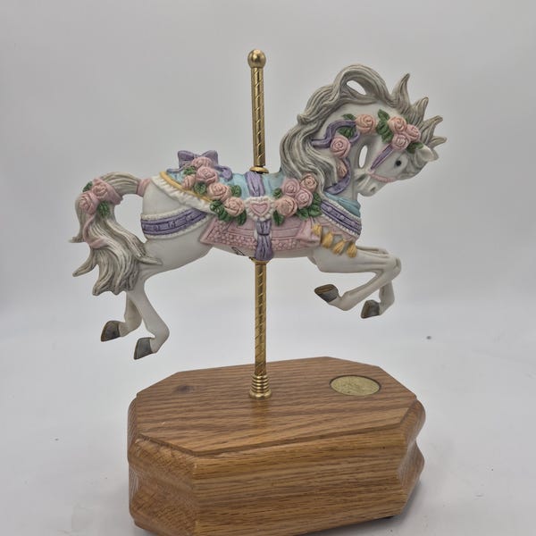 Vintage Carousel Horse Music Box Reuge Movement Blue Danube Waltz Westland Signed Limited Edition Collectible