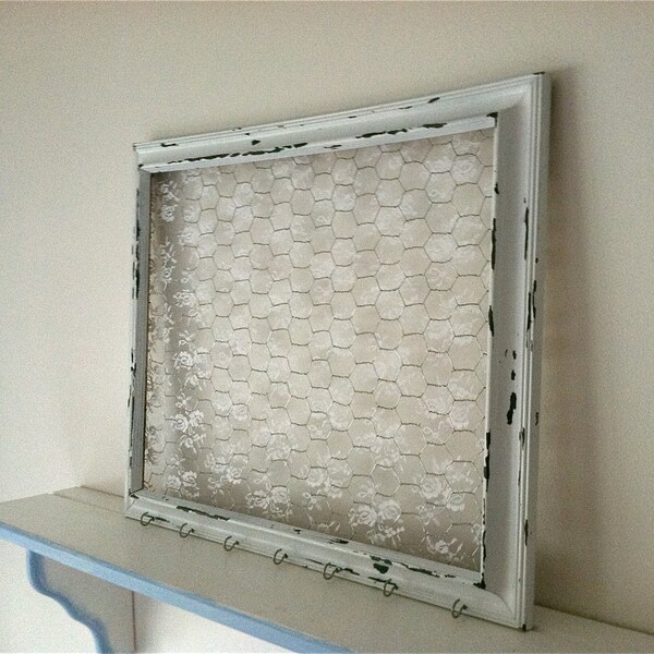 Extra Large Shabby Chic Chicken Wire Frame with Lace, Hair Bow Holder, Hair Clip Organizer, Memo Board, Photo Frame, Wedding Frame