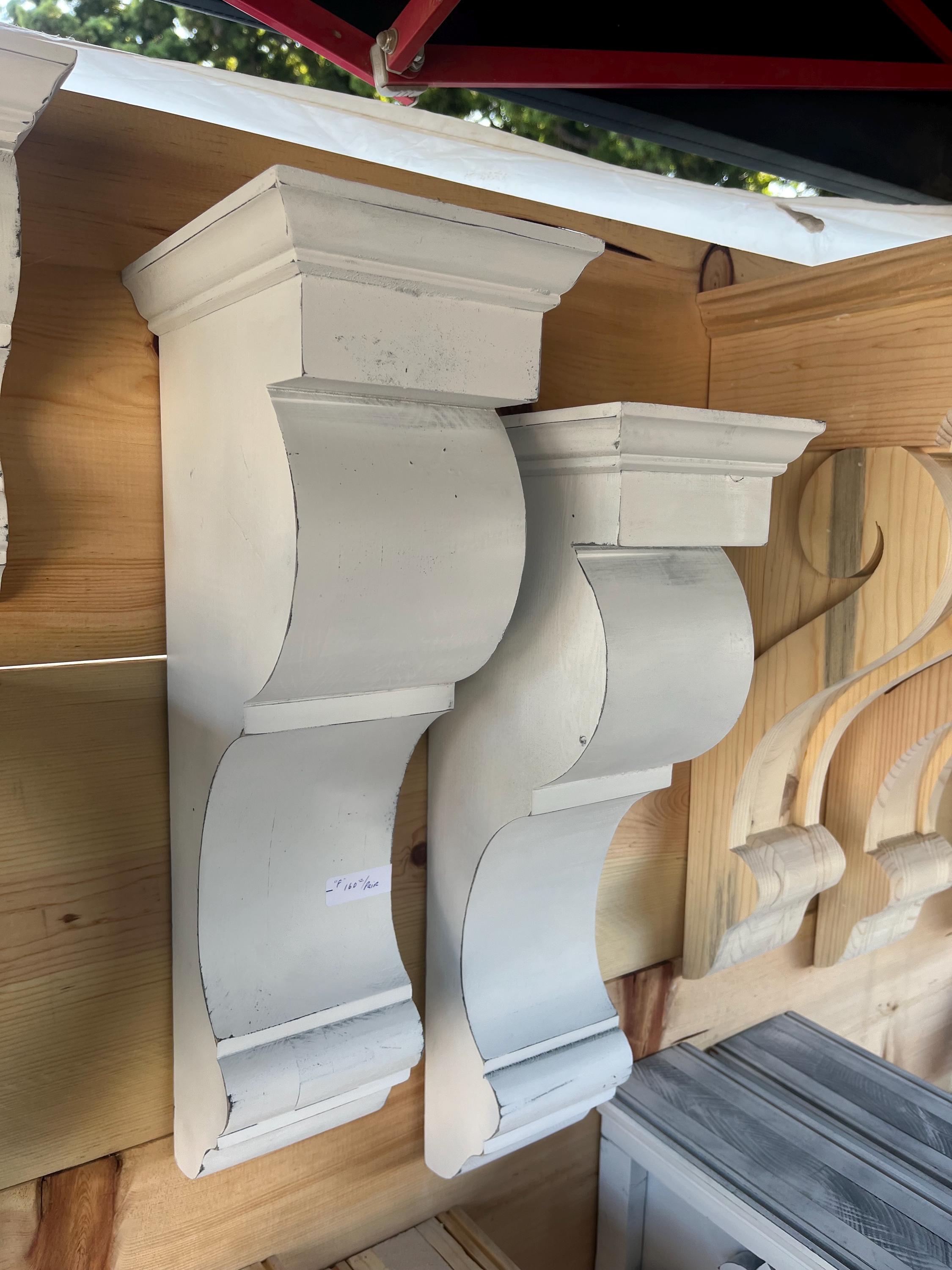 LARGE Wood Corbels- (F), 189.00/PAIR , Rustic White, 5 1/4” W 7 3/4" D