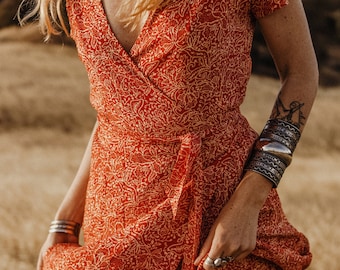 Bohemian hand printed maxi dress, Sustainable fashion