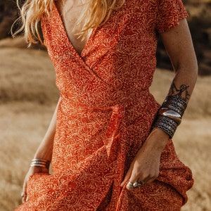 Bohemian hand printed maxi dress, Sustainable fashion