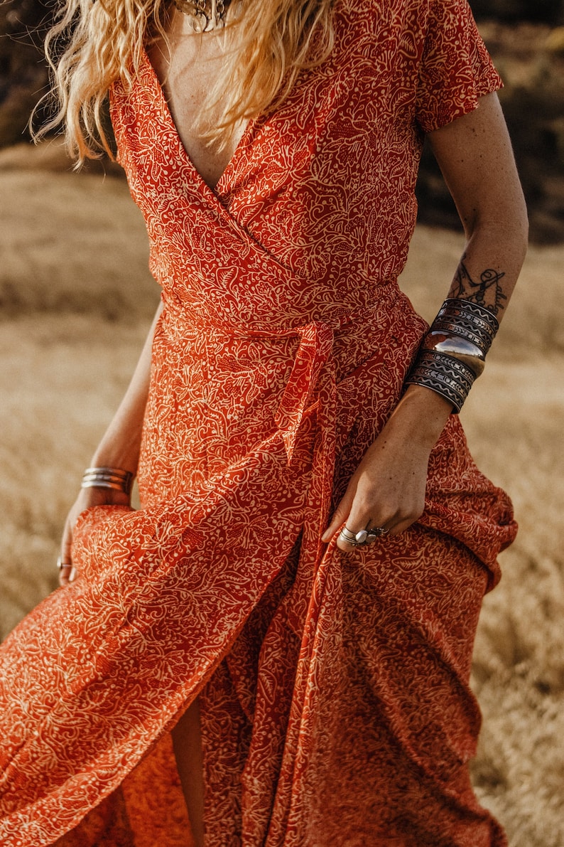 Bohemian hand printed maxi dress, Sustainable fashion image 1