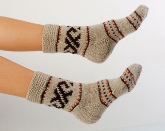 Wool socks. Woman socks. Hand knitted socks. Ornamented socks. Great gift. Warm socks. Winter socks.