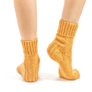 WOOL SOCKS. Woman socks. Hand knitted socks. Natural yellow wool socks. Minimal socks. Great gift. Warm socks. Winter socks. image 4