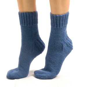 WOOL SOCKS. Woman socks. Hand knitted socks. Natural blue wool socks. Minimal socks. Great gift. Warm socks. Winter socks. image 1