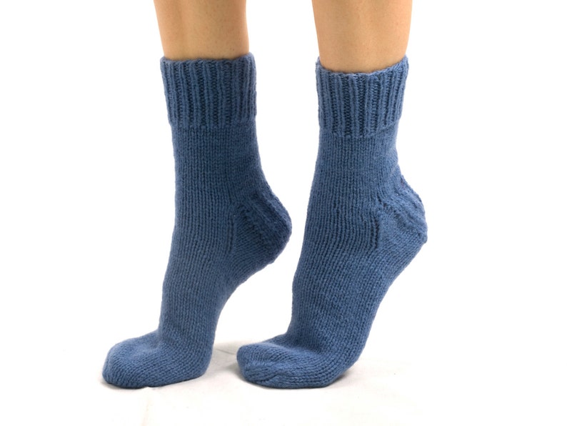 WOOL SOCKS. Woman socks. Hand knitted socks. Natural blue wool socks. Minimal socks. Great gift. Warm socks. Winter socks. image 1