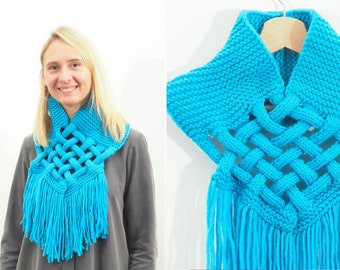 Wool knit scarf. Loop scar. Braid scarf. Blue knit scarf. Handmade chunky scarf. Winter. Great Christmas present. Eco friendly.