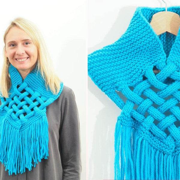 Wool knit scarf. Loop scar. Braid scarf. Blue knit scarf. Handmade chunky scarf. Winter. Great Christmas present. Eco friendly.