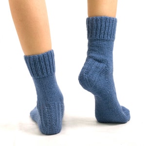 WOOL SOCKS. Woman socks. Hand knitted socks. Natural blue wool socks. Minimal socks. Great gift. Warm socks. Winter socks. image 5