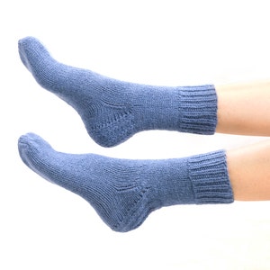 WOOL SOCKS. Woman socks. Hand knitted socks. Natural blue wool socks. Minimal socks. Great gift. Warm socks. Winter socks. image 2