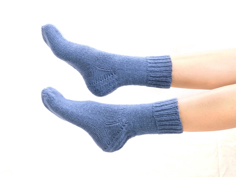 WOOL SOCKS. Woman socks. Hand knitted socks. Natural blue wool socks. Minimal socks. Great gift. Warm socks. Winter socks. image 2