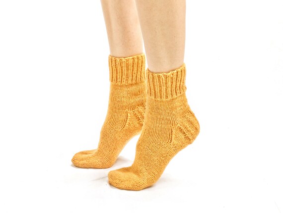 WOOL SOCKS. Woman socks. Hand knitted socks. Natural yellow | Etsy