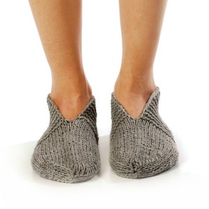 WOMAN SLIPPER SOCKS "Pleasant evening". Hand knitted from natural grey wool yarn.