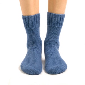 WOOL SOCKS. Woman socks. Hand knitted socks. Natural blue wool socks. Minimal socks. Great gift. Warm socks. Winter socks. image 3