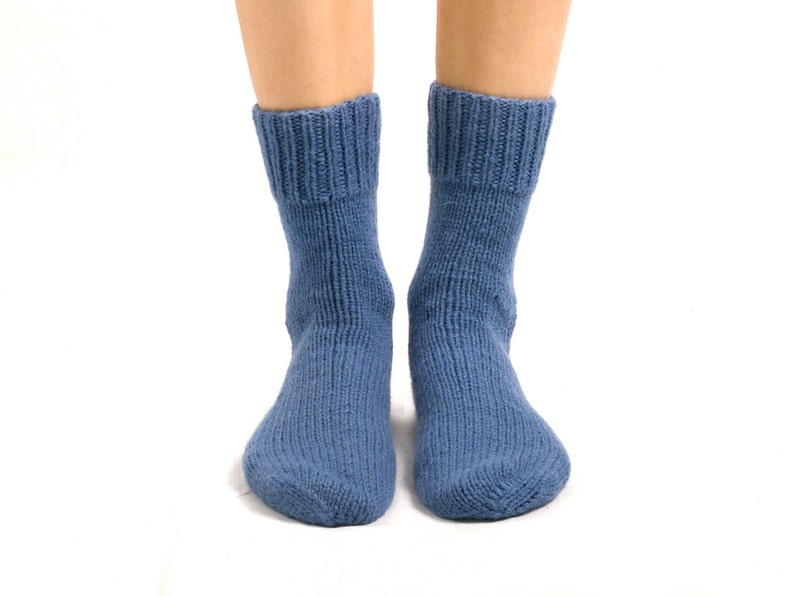 WOOL SOCKS. Woman socks. Hand knitted socks. Natural blue wool socks. Minimal socks. Great gift. Warm socks. Winter socks. image 3