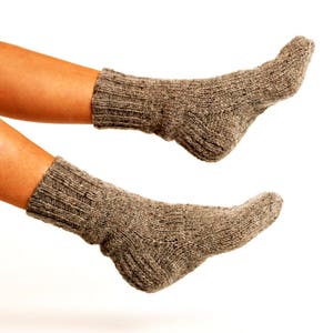 WOMAN WOOL SOCKS "Touring back roads".  Hand knitted from natural grey sheep wool yarn. Great Christmas present. Basic socks. Eco friendly.