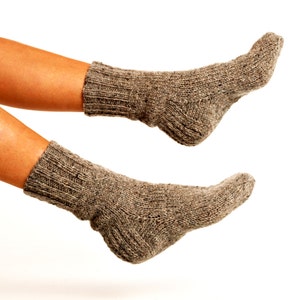 MEN WOOL SOCKS "Touring back roads".  Hand knitted from natural grey sheep wool yarn. Great present for him. Eco friendly socks. Basic socks