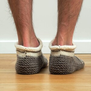 Wool slippers. Men wool slippers. Hand knitted slipper socks. Natural grey wool socks. Striped slippers. Christmas gift. Home slippers. Men image 4