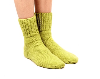 MEN WOOL SOCKS "Touring back roads".  Hand knitted from natural light green sheep wool yarn. Great for hiking