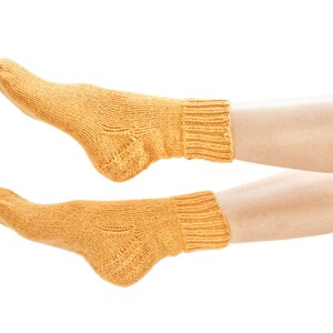 WOOL SOCKS. Woman socks. Hand knitted socks. Natural yellow wool socks. Minimal socks. Great gift. Warm socks. Winter socks. image 2