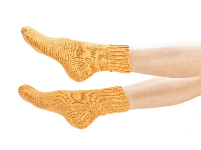 WOOL SOCKS. Woman socks. Hand knitted socks. Natural yellow wool socks. Minimal socks. Great gift. Warm socks. Winter socks. image 2