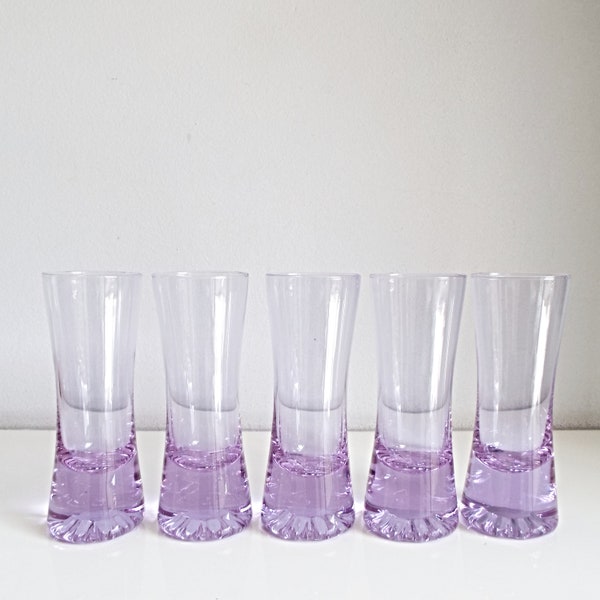 Set/ 5 water glasses, Alexandrite highball glasses, Neodymium glass tumbers, purle color glassware, 1970s Space Age post-modern style