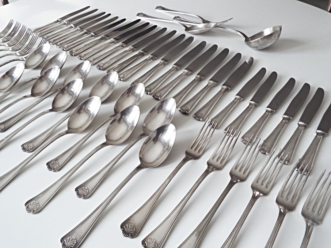 Complete Set Antique Flatware Original Nickel Silver Cutlery Etsy